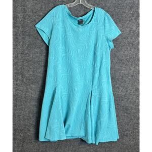 Gabby Skye Womens Textured Shift Dress Size 20W Blue Short Sleeve Stretch Casual